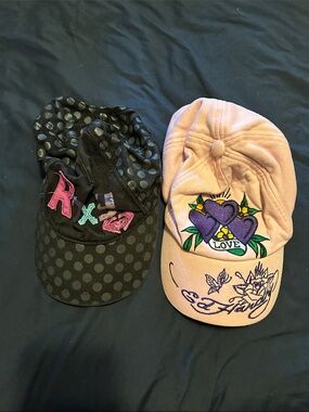 Ed Hardy Pink Kids Cap with Purple Heart Embroidery